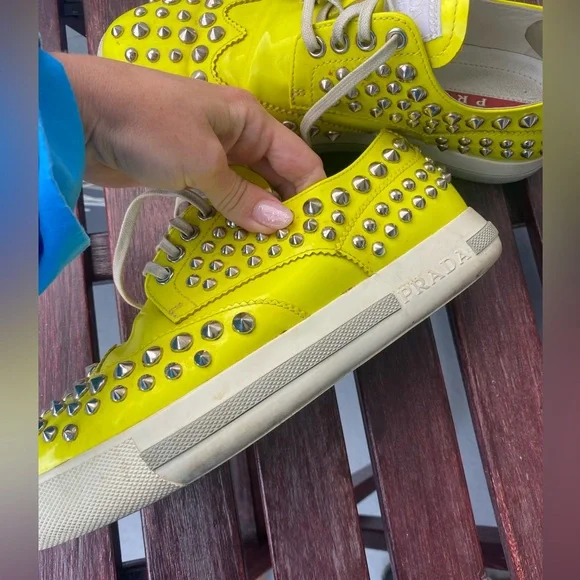 Prada studded neon yellow sneakers sz 37 - Picture 7 of 11